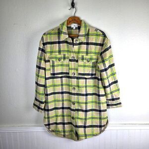 BP Women's Green Beige Plaid Button-Up Shacket Button Up Shirt Size Medium